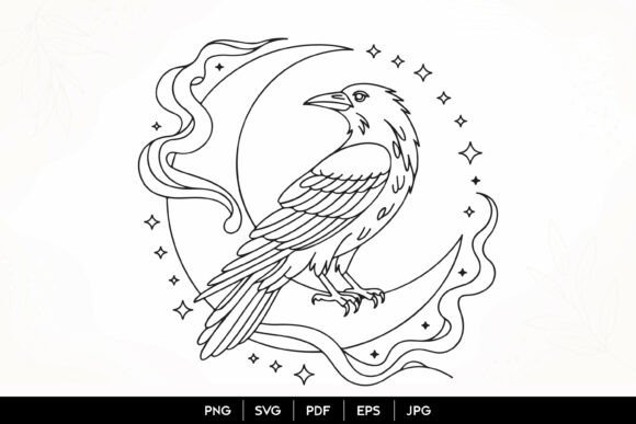 Download Raven Moon Line Art SVG - Premium Resources