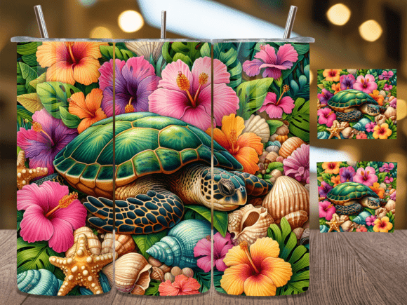 Download Floral Sea Turtle Tropical Tumbler Wrap - Tropical tumbler wrap Collection