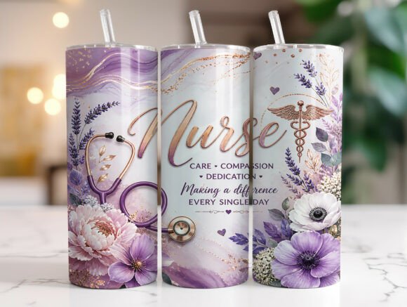 Download Floral Nurse 20oz Skinny Tumbler Wrap - Skinny tumbler wrap Collection